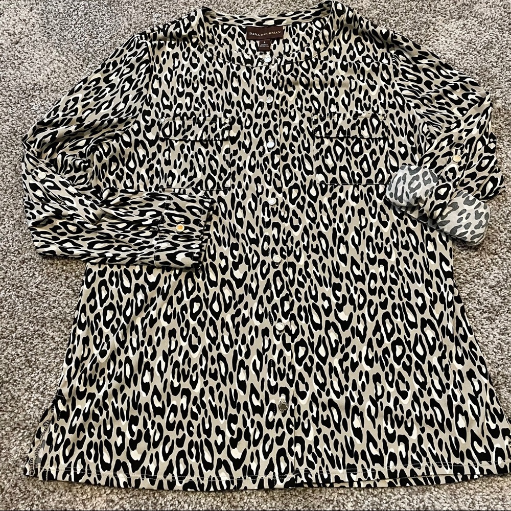 Dana Buchman Leopard Print Blouse with Pockets